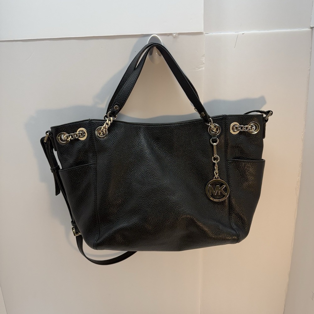Designer Michael Kors Lg Black Leather Tote Purse/ crossbody w/ matching wallet